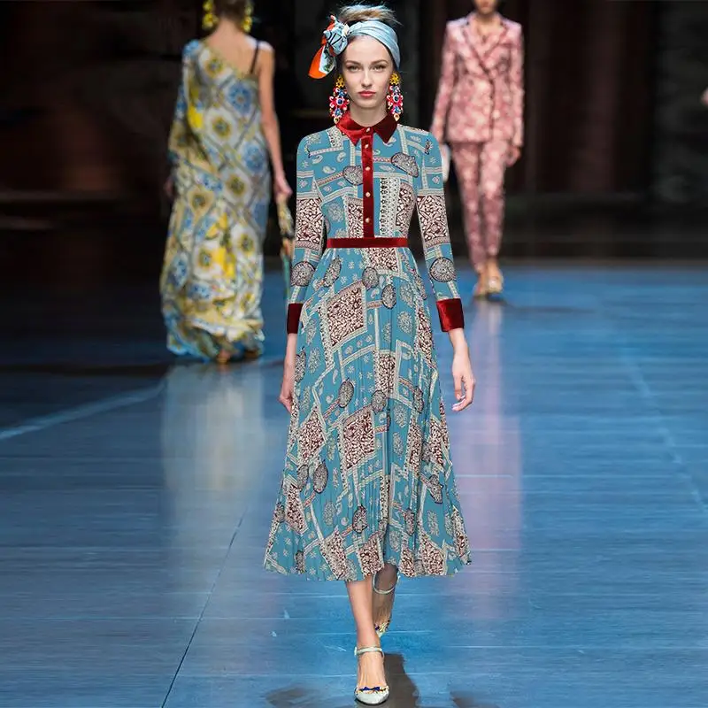 

Женское бархатное Плиссированное Платье с принтом, осень 2020