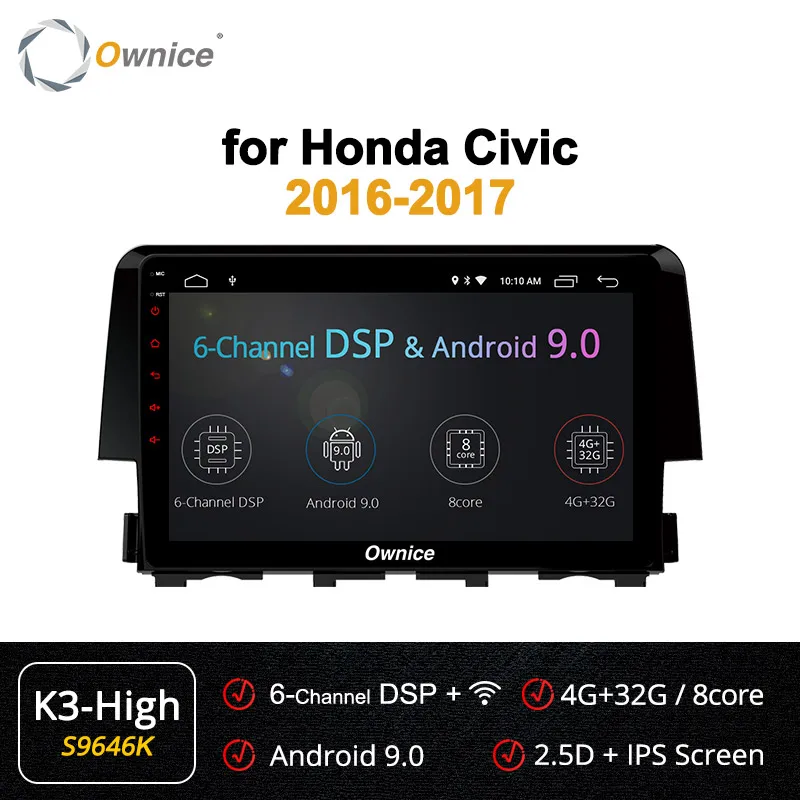 Ownice Восьмиядерный Android 9,0 k3 k5 k6 автомобильный DVD gps навигатор для Honda Civic 64G+ 4G SPDIF DAB+ DVR Carplay 360 Panorama - Цвет: S9646 K3-High