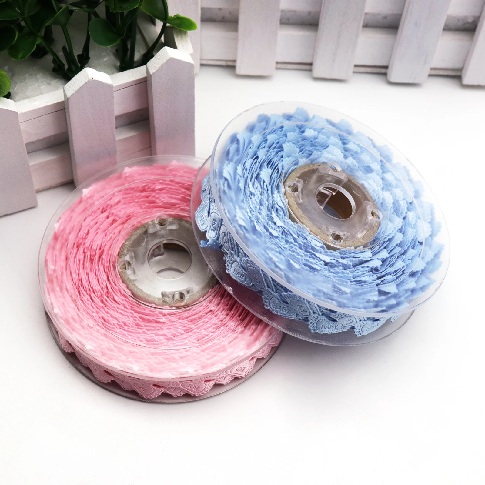 5 ярдов/Лот розовая голубая носков с рисунком в виде следов кружевной отделкой