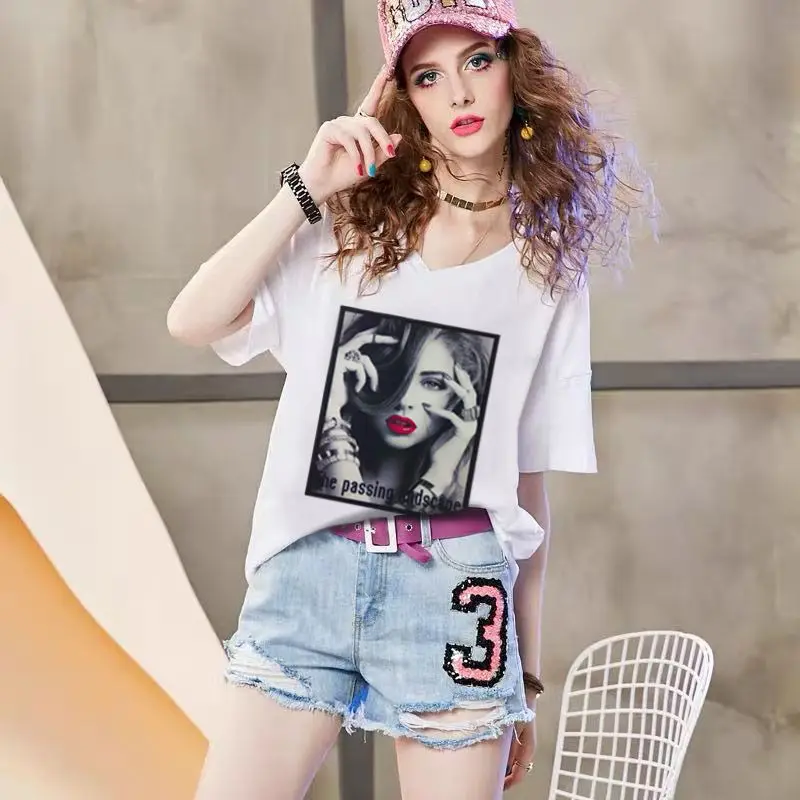 

Women's wear large size reduced short sleeve 100% cotton T-shirt women's loose care machine show thin cover top