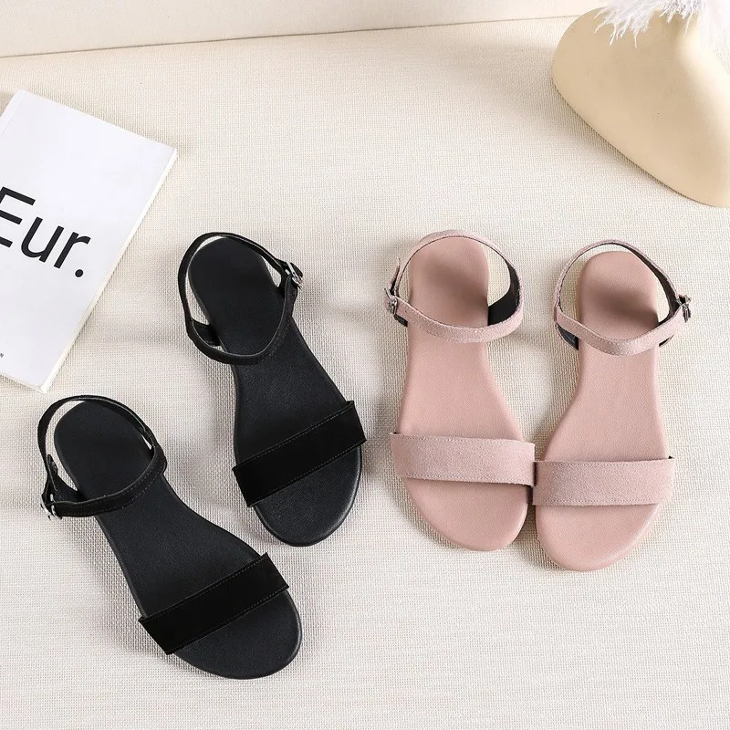 Сандалии на плоской подошве женская летняя обувь из коровьей замши модная