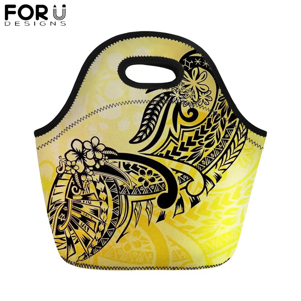 

FORUDESIGNS Lunch Bag Women's Handle Tote for Kids Girls Polynesian Flowers School Park Picnic Lunch Box Thermal Large Storage