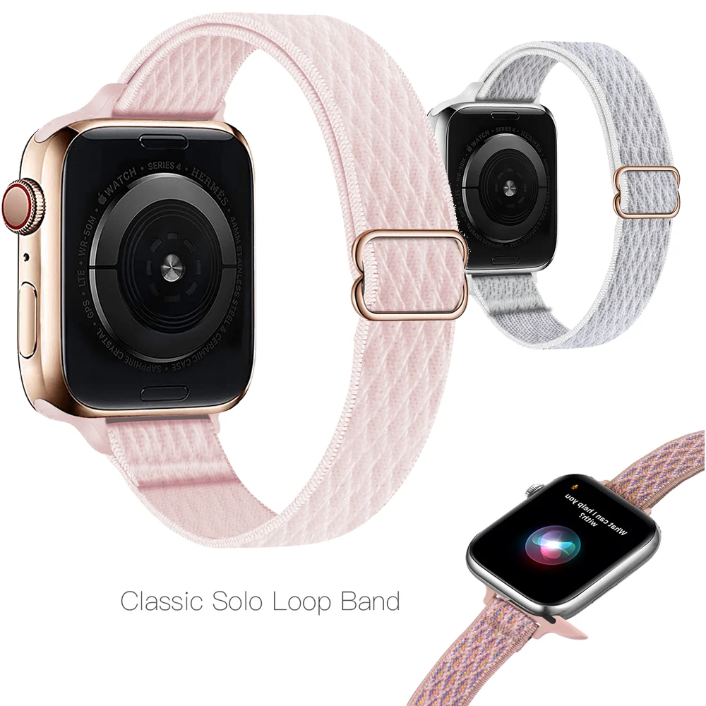 

Slim Nylon Strap for Apple Watch Band 41mm 45mm 44mm 42mm adjustable wristband for series iwatch 7 6 SE 5 4 3 2 bracelet correa