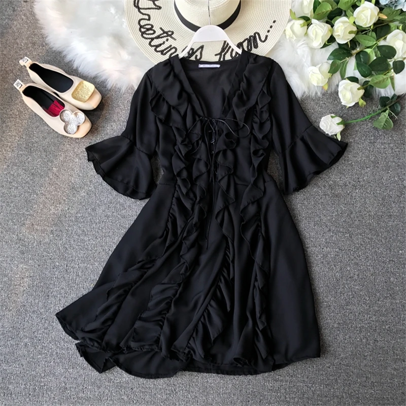 Шифоновое платье-мини с оборками летнее | Женская одежда