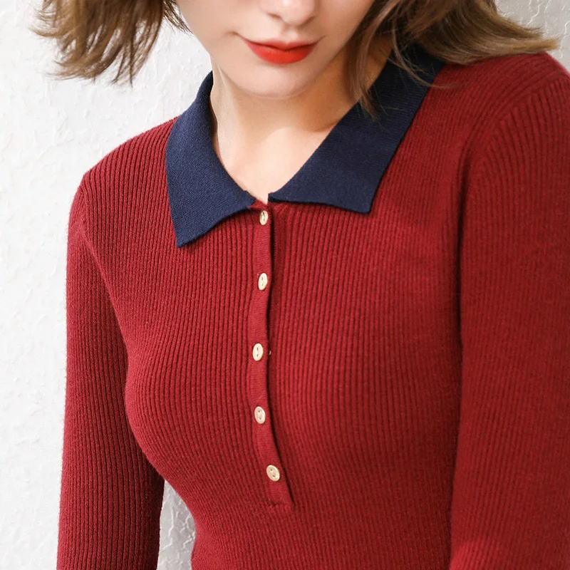 Женский короткий свитер-поло вязаный сексуальный кашемировый свитер с пряжкой
