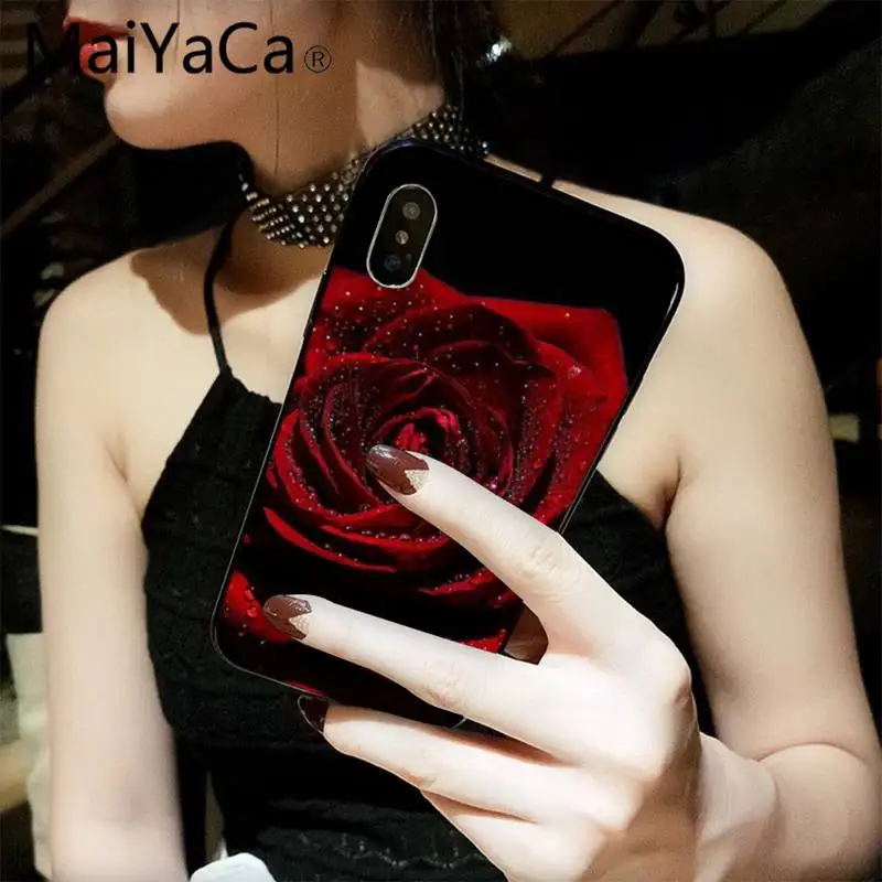 

MaiYaCa Red Rose Flowers Soft black Phone Case for iPhone 12 8 7 6 6S Plus X XS MAX 5 5S SE XR 11 12 pro promax