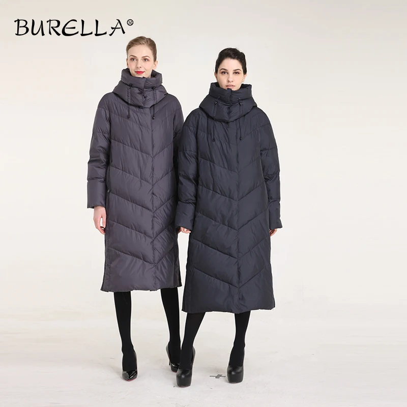 Женская однотонная куртка BURELLA длинная хлопковая с высоким воротником