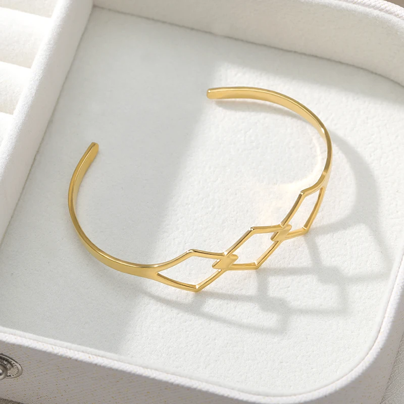 Розовое золото открытый Браслет манжета нержавеющая сталь полые геометрические