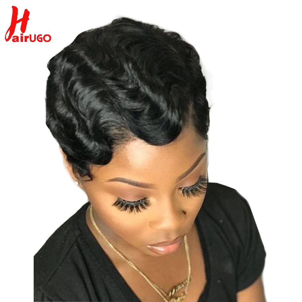Парик HairUGo из человеческих волос с короткими кружевами бразильские волнистые