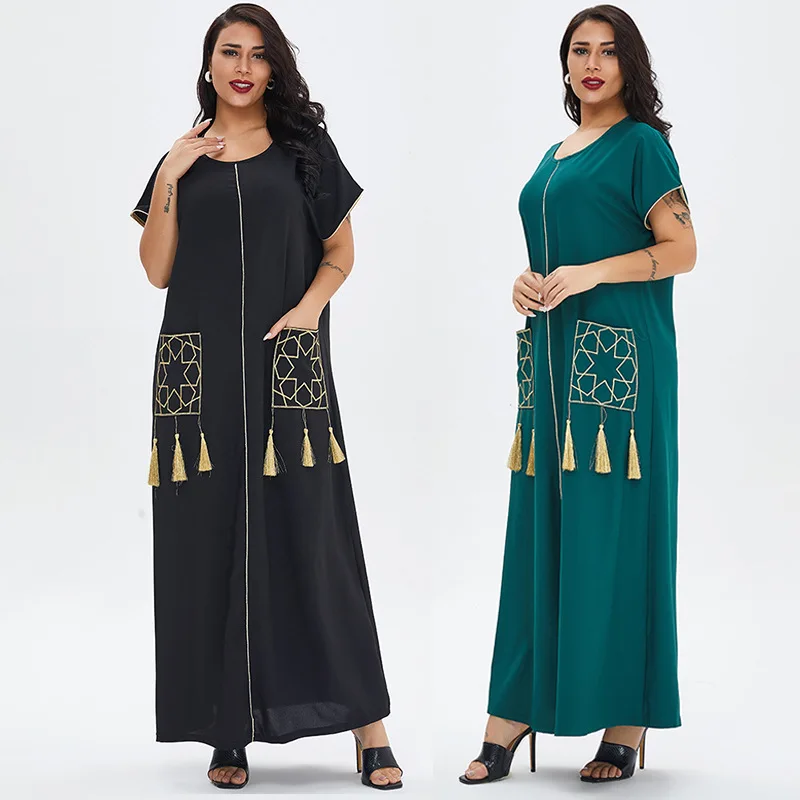 Летнее женское длинное платье с коротким рукавом, платье, мусульманское средневосточное платье Дубая, повседневная женская одежда