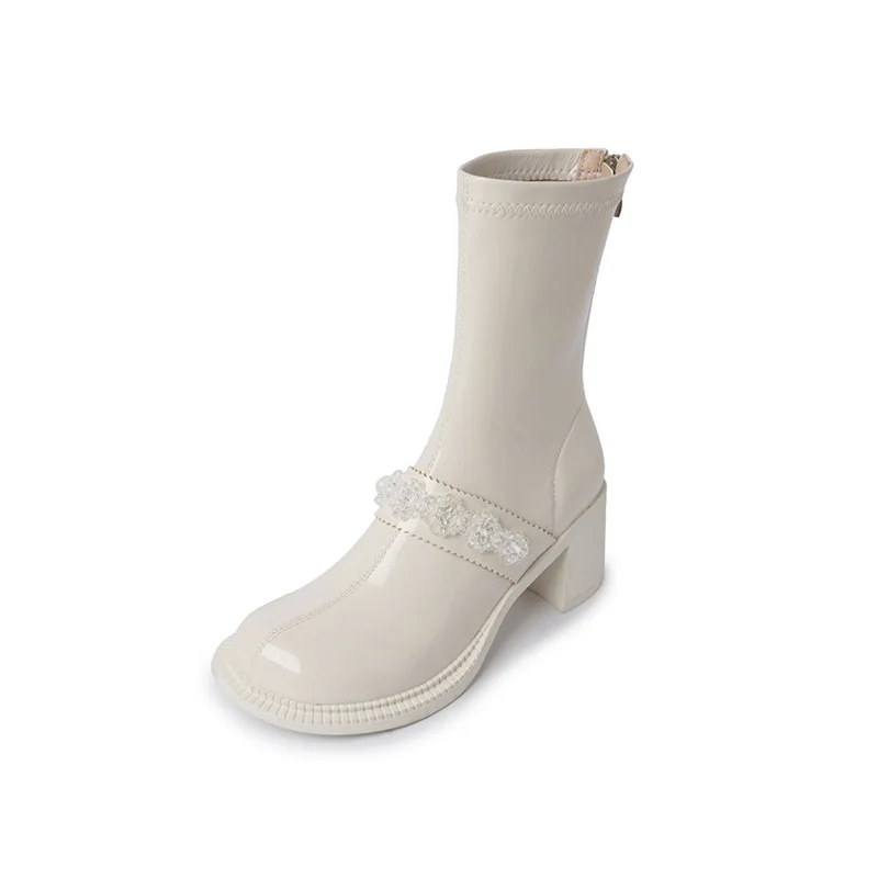 Новое поступление модная блестящая обувь на высоком толстом каблуке с большим