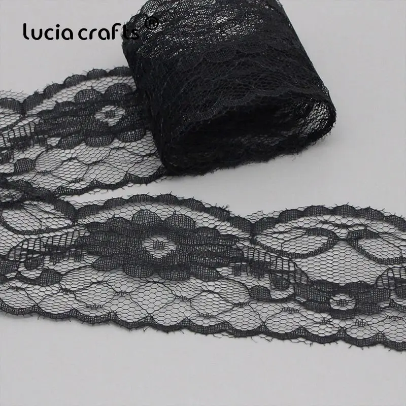 Lucia Crafts, 10 ярдов/партия, 5,5 см, сделай сам, вышитая сетчатая кружевная ткань, новая кружевная лента для шитья, свадебные украшения, R0704 - Цвет: C11 Black