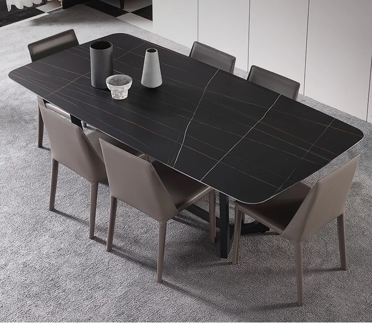 

Rock plate dining table small family type 6 people domestic dining table northern Europe marble table modern simple
