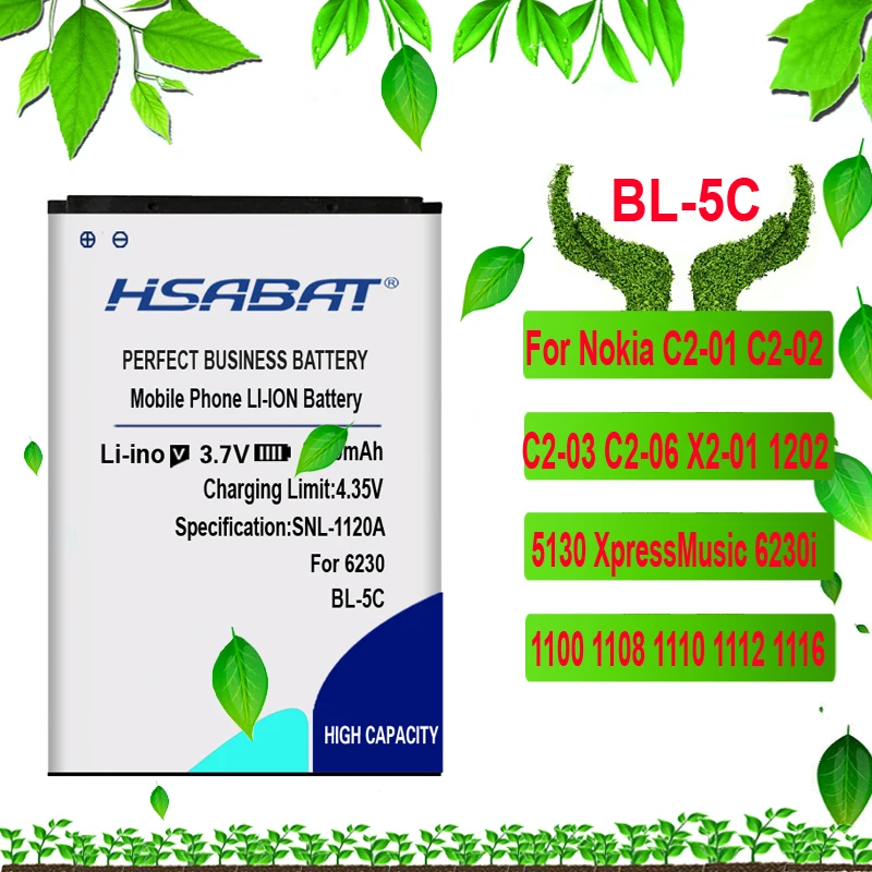 HSABAT Батарея для Nokia BL-4B BL-4D BL-4C BL-4CT BL-4U BL-5B BL-5BT BL-5C BL-5CT BL-5J BP-5M BP-6X BL-6Q BLC-2 BLD-3 BLB-2