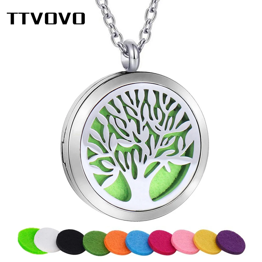 Ожерелье с ароматерапией TTVOVO Древо жизни, диффузор эфирных масел, Подвеска для женщин и мужчин, медальон с духами из нержавеющей стали, ювелирные изделия
