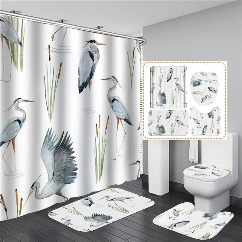 waterproof polyester shower curtain with hooks partition bathroom decoration toilet four piece non slip toilet floor mat doormat free global shipping