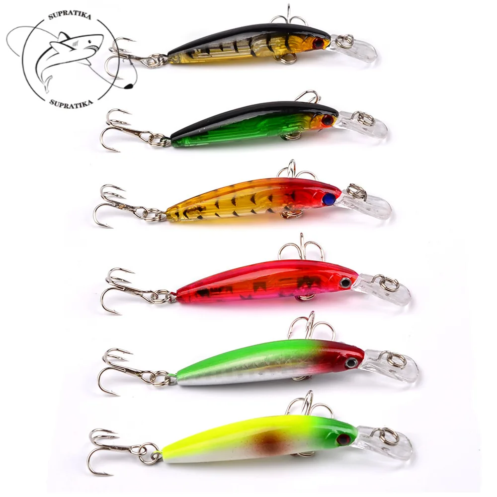 

Искусственные рыболовные приманки, 6 шт./комплект, пластиковая жесткая приманка, 70 мм, 3,3 г, со звуком погремушки, светоотражающий воблер, Дже...