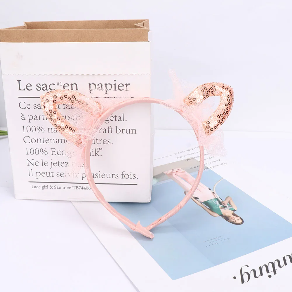 Sweet Cute Kids Cat Ears Shiny Sequins Headband Princess Hairband Lace Children Girls Hair Accessories for Birthday Party | Украшения и