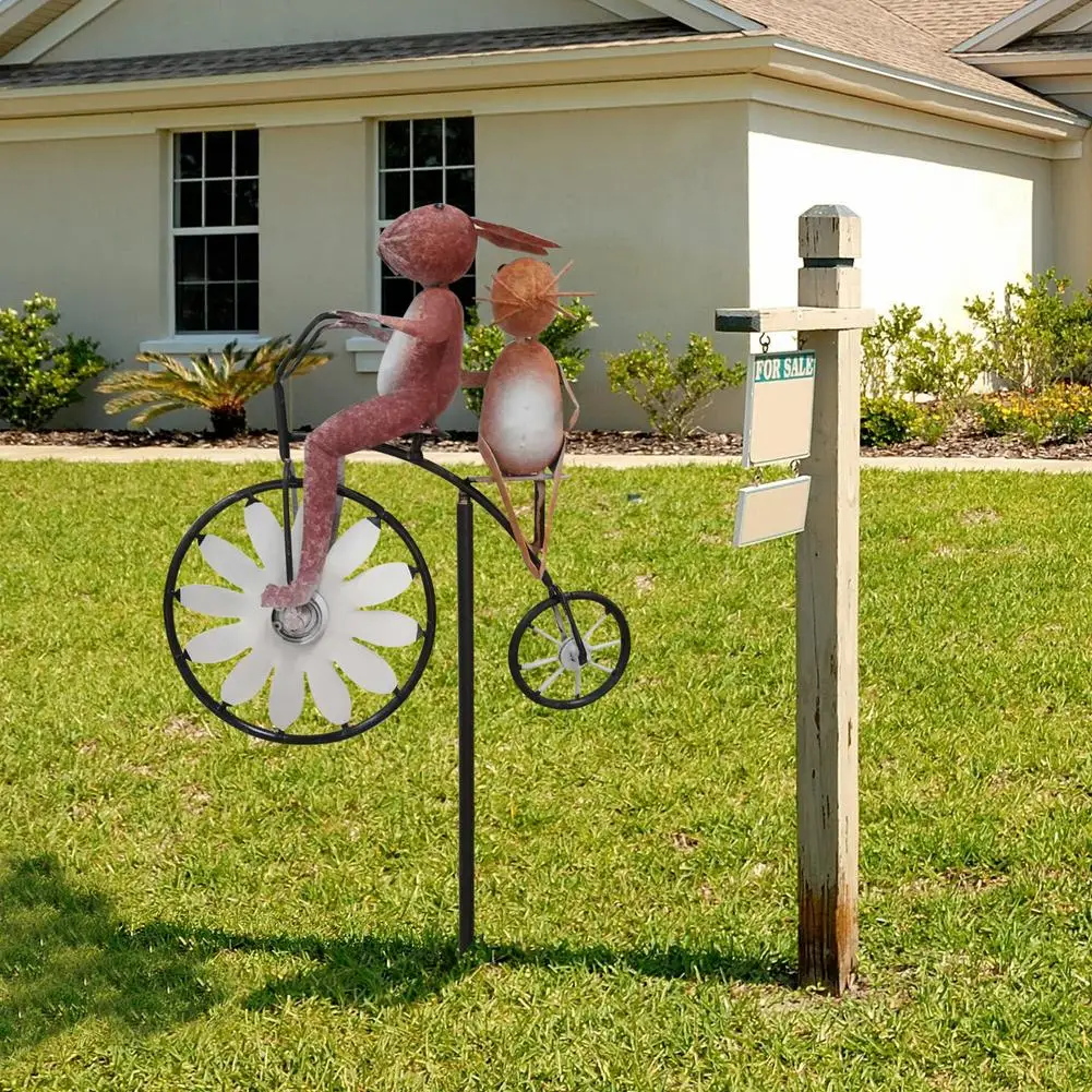 

Vintage Bicycle Wind Spinner Frog Riding Motorcycle Metal Windmill Outdoor Garden Animal Stake Home Patio Yard Decoration