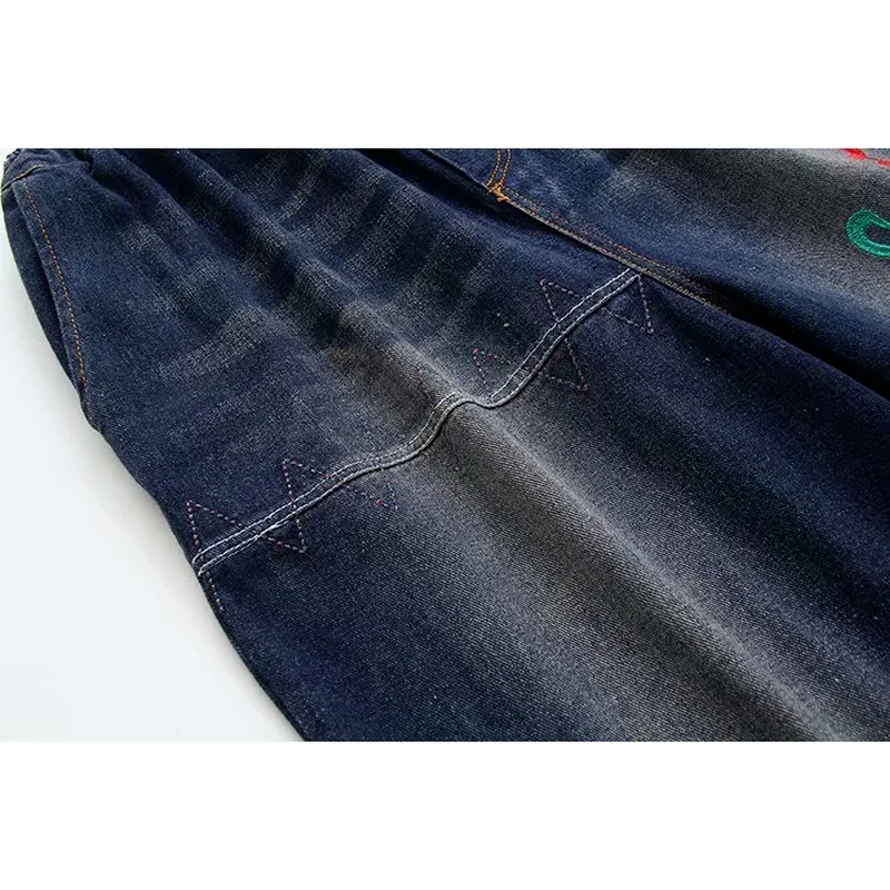 

Plus Size Women's Letter Embroidery Jeans Casual Ripped Mid Waist Slim Long Denim Pants