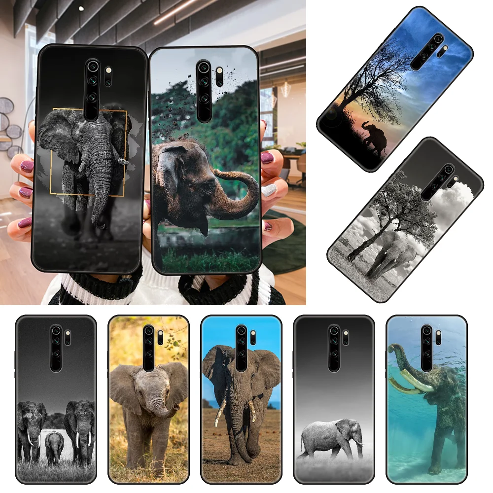 Чехол для телефона Xiaomi Redmi 8 8A 7A 7 K20 Note 9 9S Pro 4 5 Plus Black Cover Waterproof Fashion Prime 3D Large Animal Elephant.