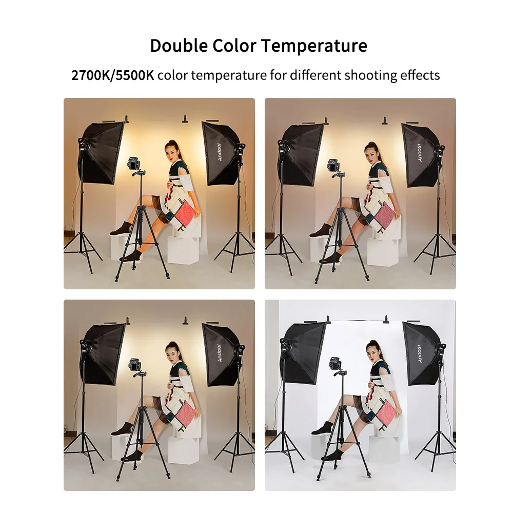 Фотостудийный набор софтбоксов с LED-подсветкой Andoer 20*28" софтбоксы 45 Вт 2700К/5500К свет+2 м подставка сумка EU/US/UK/JP