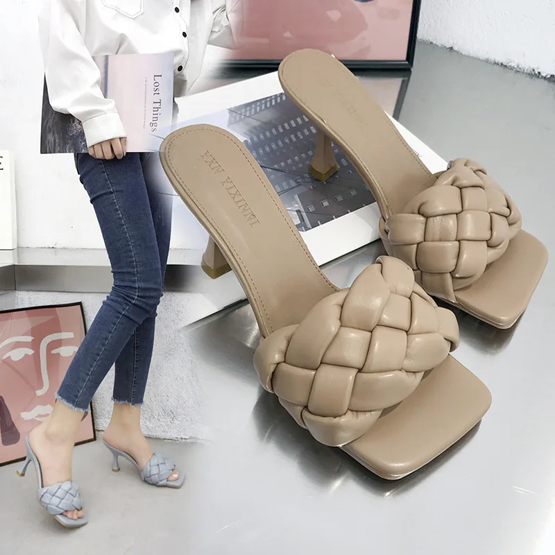 

New Fashion Weave Slippers Women Square Toe Flat Casual Shoes Women Slide 2021 Summer Flip Flops Beach Sandal Slipper Big size41