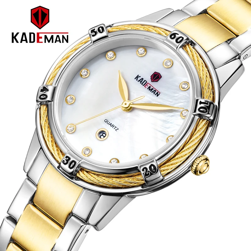 

KADEMAN Luxury Brand Fashion Casual Ladies Quartz Wristwatch Golden Stainless Steel Watchband Rhinestone Elegant Women Watch
