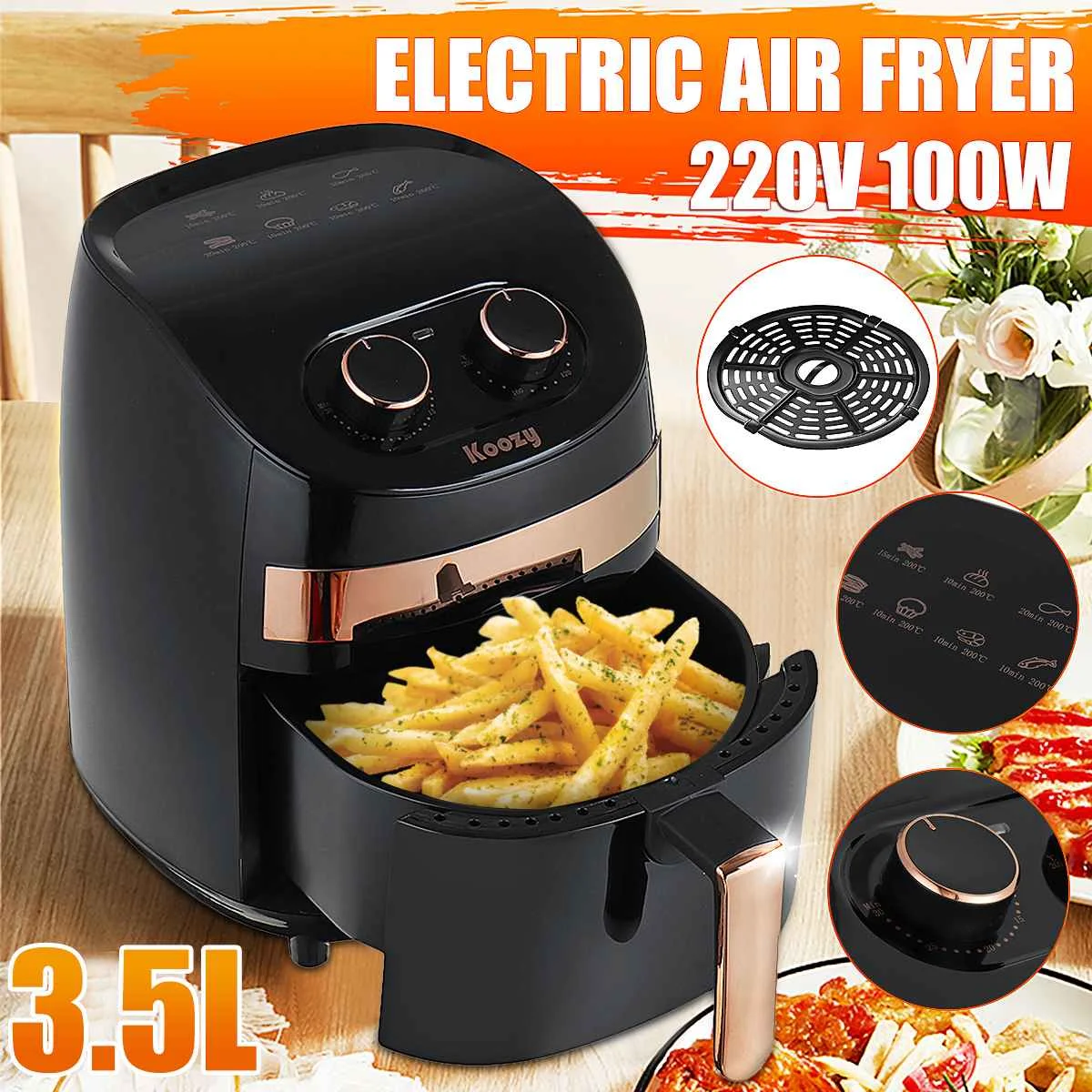 

Air Fryer Home Intelligent Oil Free Large Capacity 3.5L Timer Temperature Control Multifunction Electric Deep Fryer 220V EU Plug