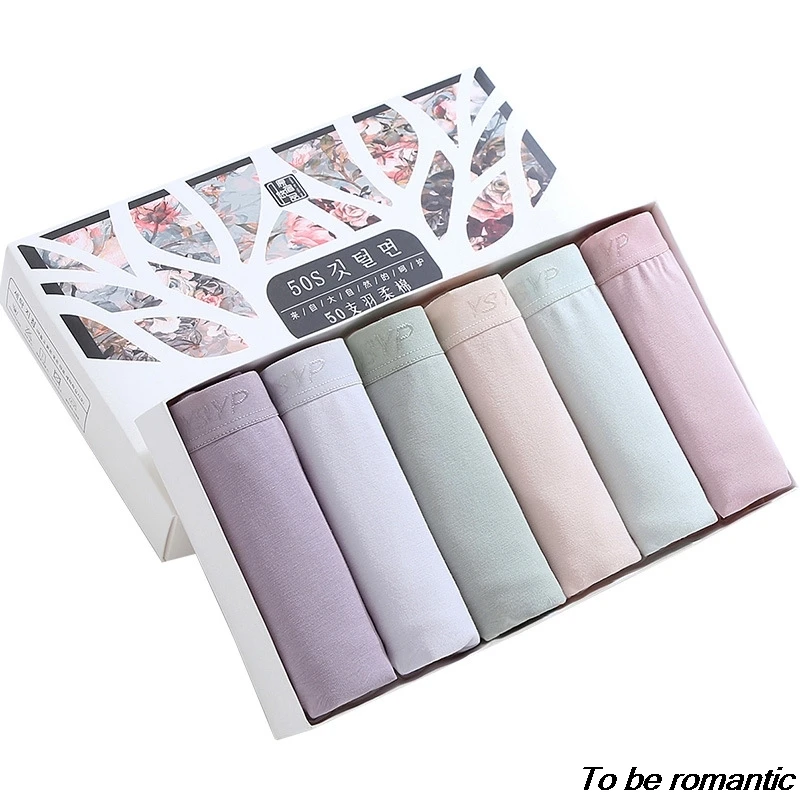 

Popular Gift Box 6 Pure Cotton Women's Underwear Antibacterial Crotch Cotton Large Size Girl Triangle Shorts