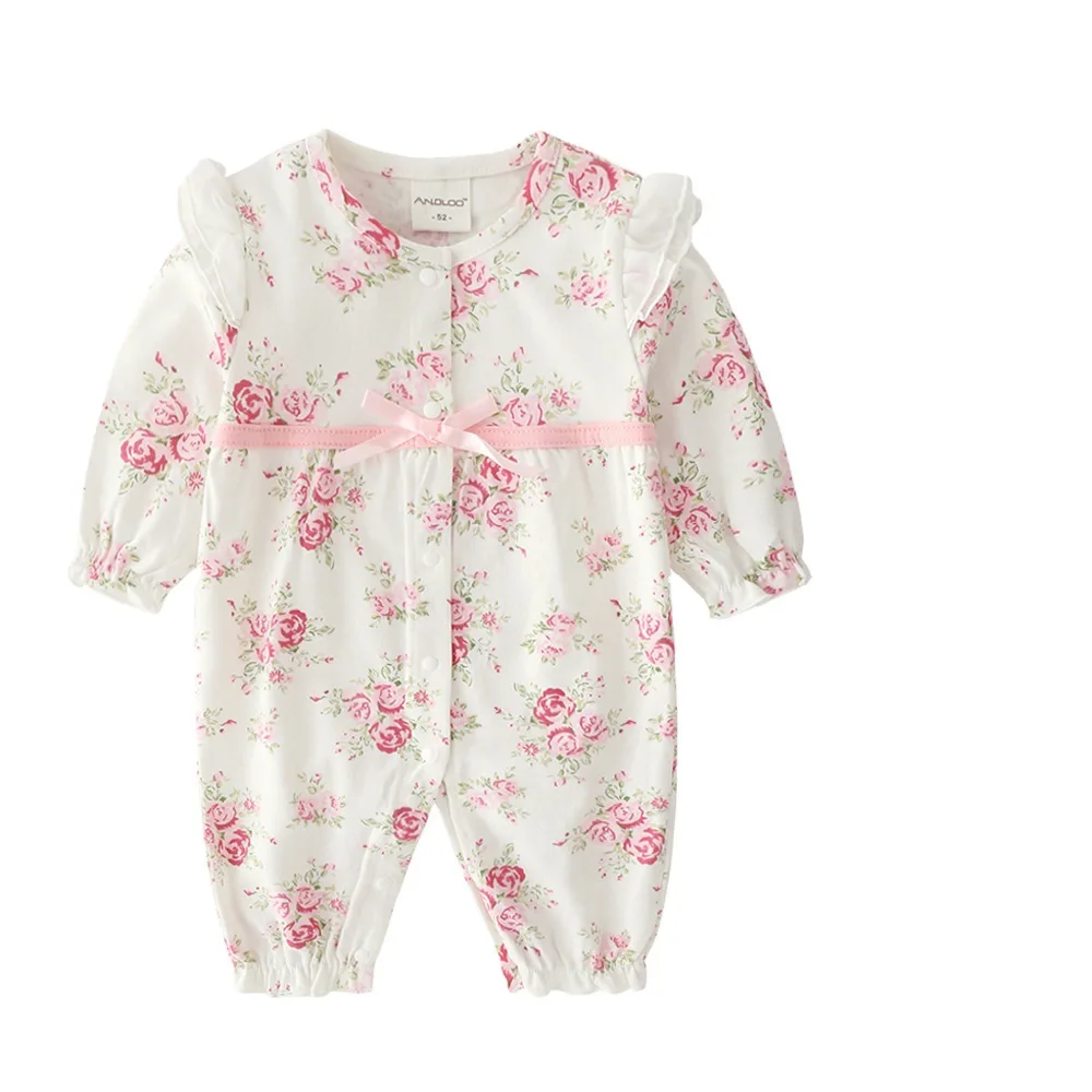 

SpringAutumn Baby Girl Clothes 2 Piece Set Romper Flower Pattern Lace Bow Decoration Freshmen 0-1 Years Old Long Sleeve Cotton