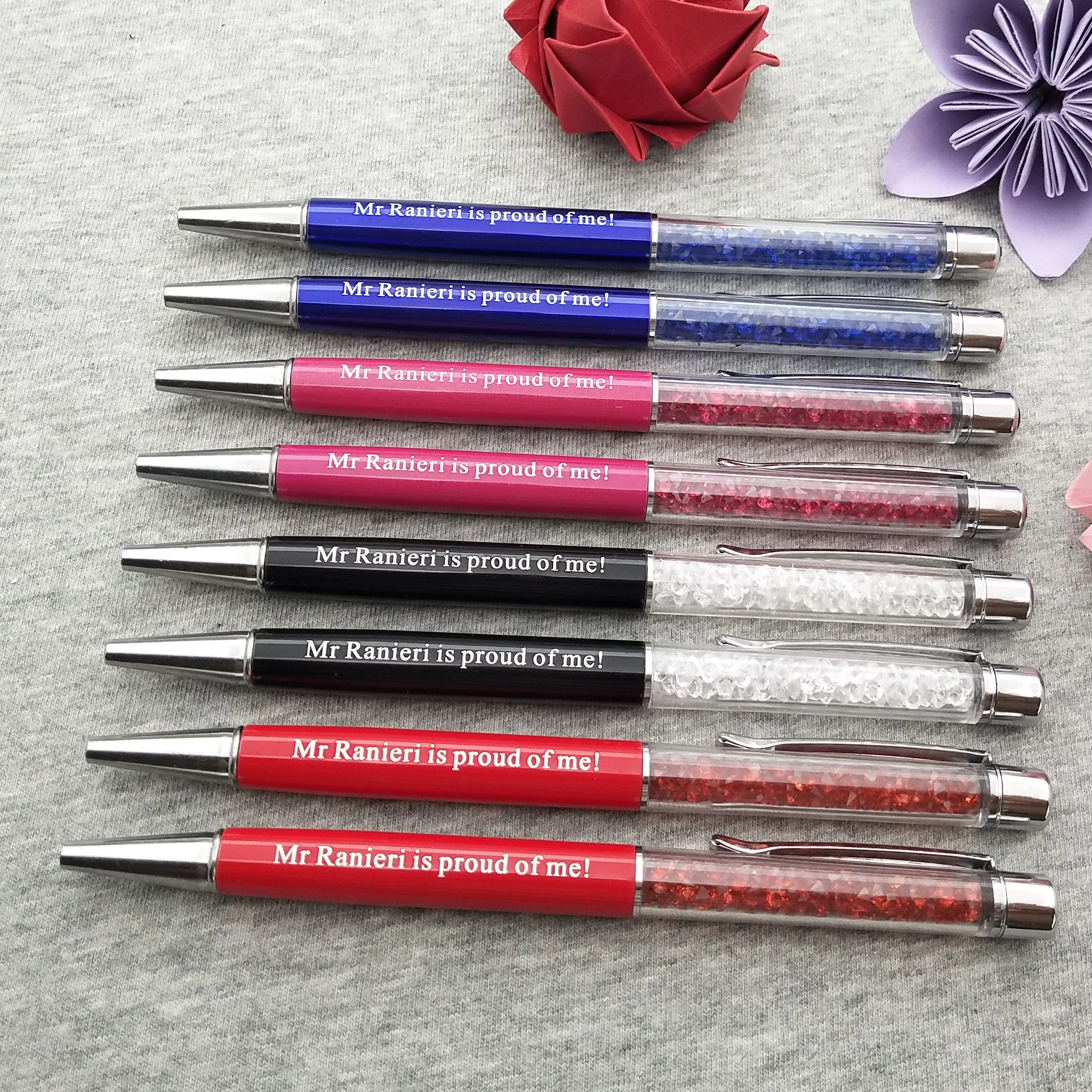 Personalized logo pen Diamond pen with crystal custom printed with wedding date for wedding gifts for guests souvenirs