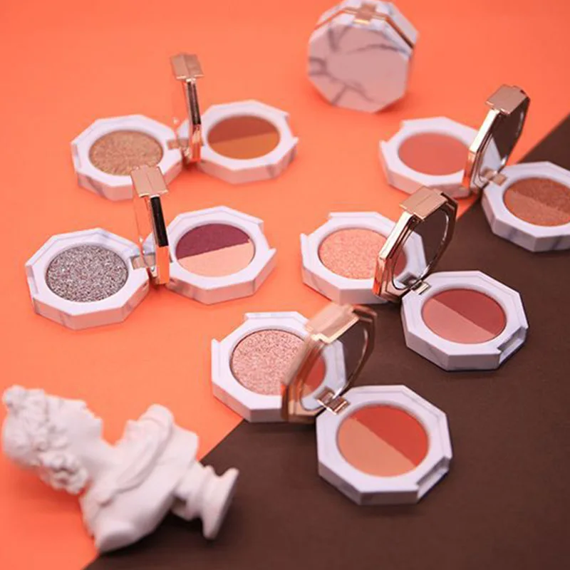 Double Layer Eyeshadow Palette Foldable Marble Effect Pearly Lustre Eye Shadow Case QRD88 |