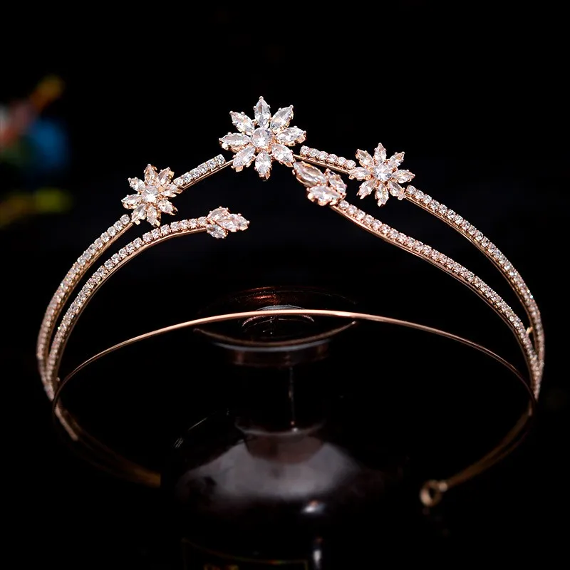 

Fashion Zirconia Floral Wedding Crown Hair Tiara Women Headpiece Gold Color Bridal Hairband Accessories