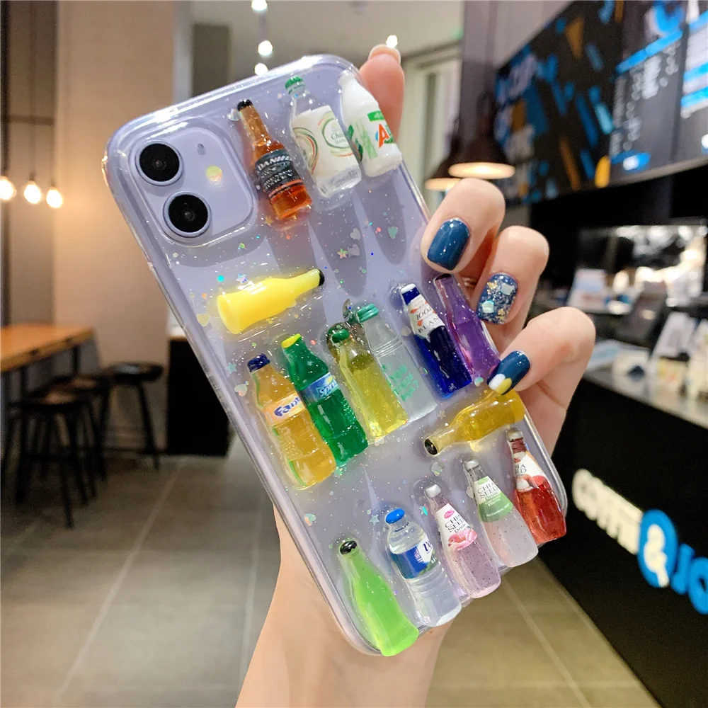 Cute 3D Crystal Summer drink sprite beverage bottle Phone Case For iPhone 11 Pro X XS MAX Xr 7 8 Plus SE2 Shochu beer Cover