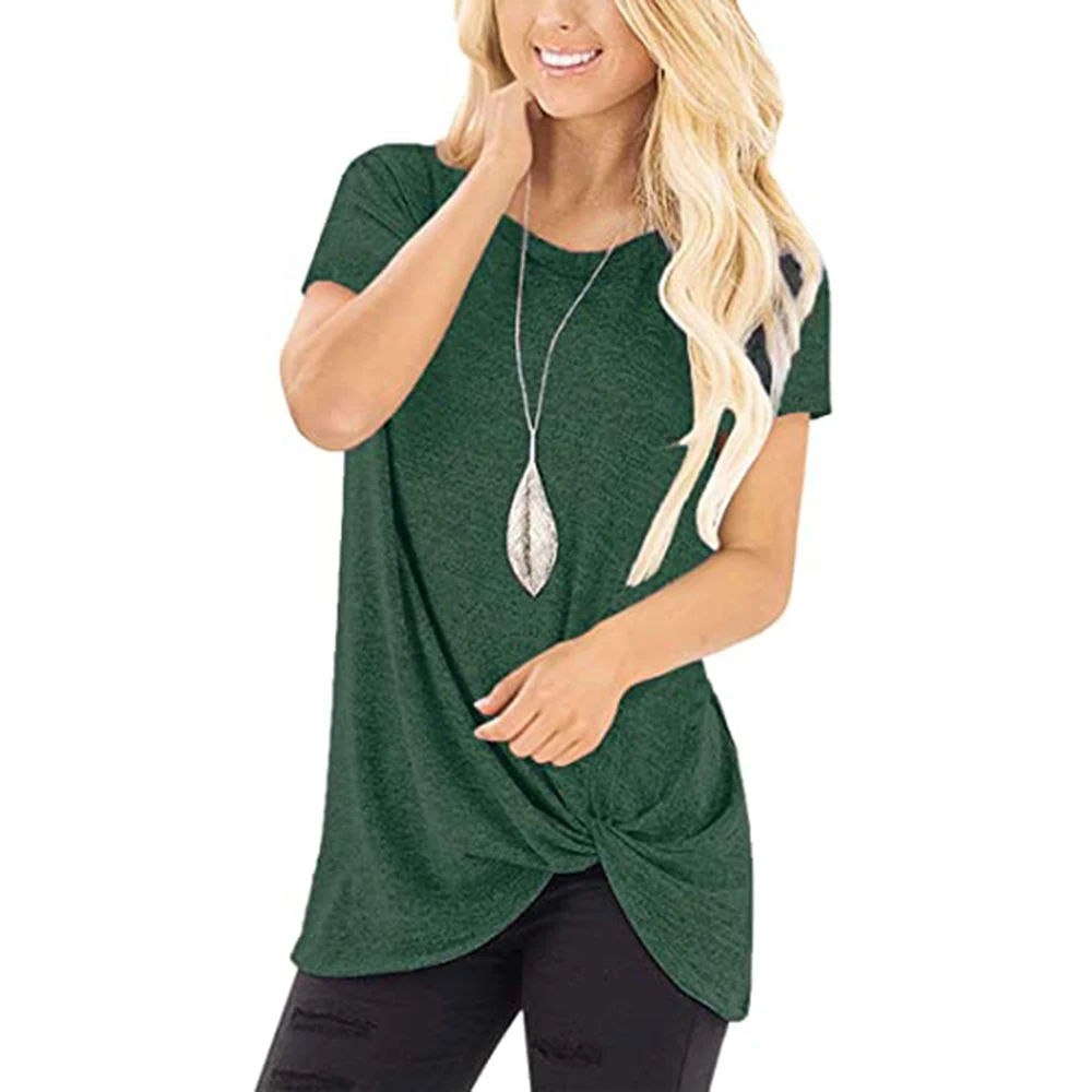 

GULE GULE Women's Casual Short Sleeve T-Shirt Tops Twist Knot Front Tunics Solid Round Neck Shirts