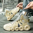 Кроссовки мужские высокие, дышащие сетчатые сникерсы с подушкой, Повседневная модная обувь, 2021