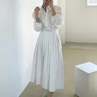 Женское плиссированное платье, элегантное шикарное платье с пышными рукавами и высокой талией, офисная одежда, весна 2021