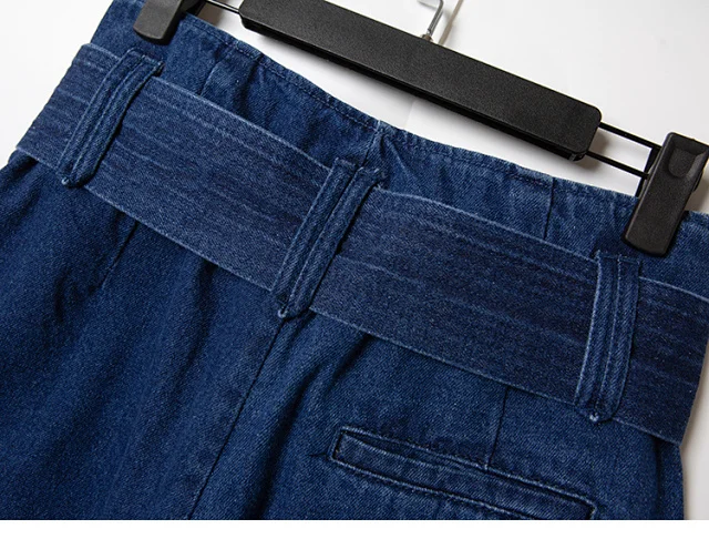 

Women High Waist Blue Denim Shorts Ladies Casual Shorts Jeans with Sashes 2021 Summer New