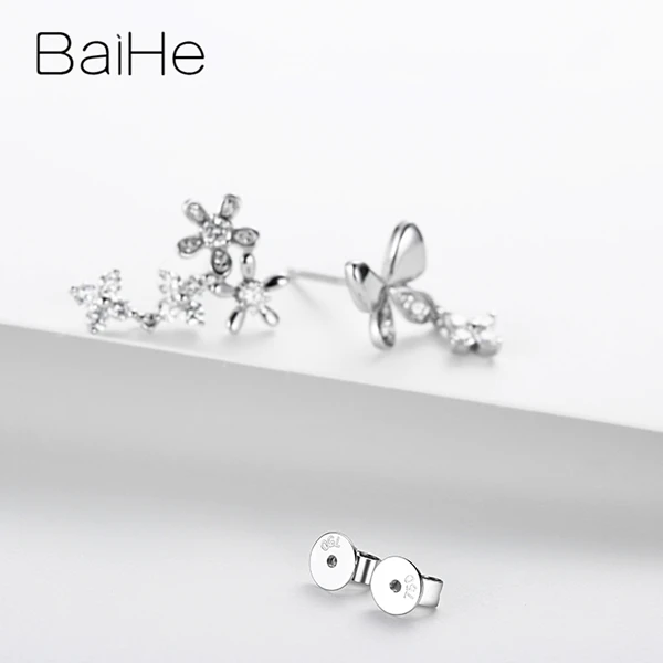 BAIHE, 18 К, белое золото, 0.59ct H/SI, круглая огранка, натуральные бриллианты, ювелирное изделие, свадебное, модное, хорошее ювелирное изделие, элегантный подарок, серьги-гвоздики