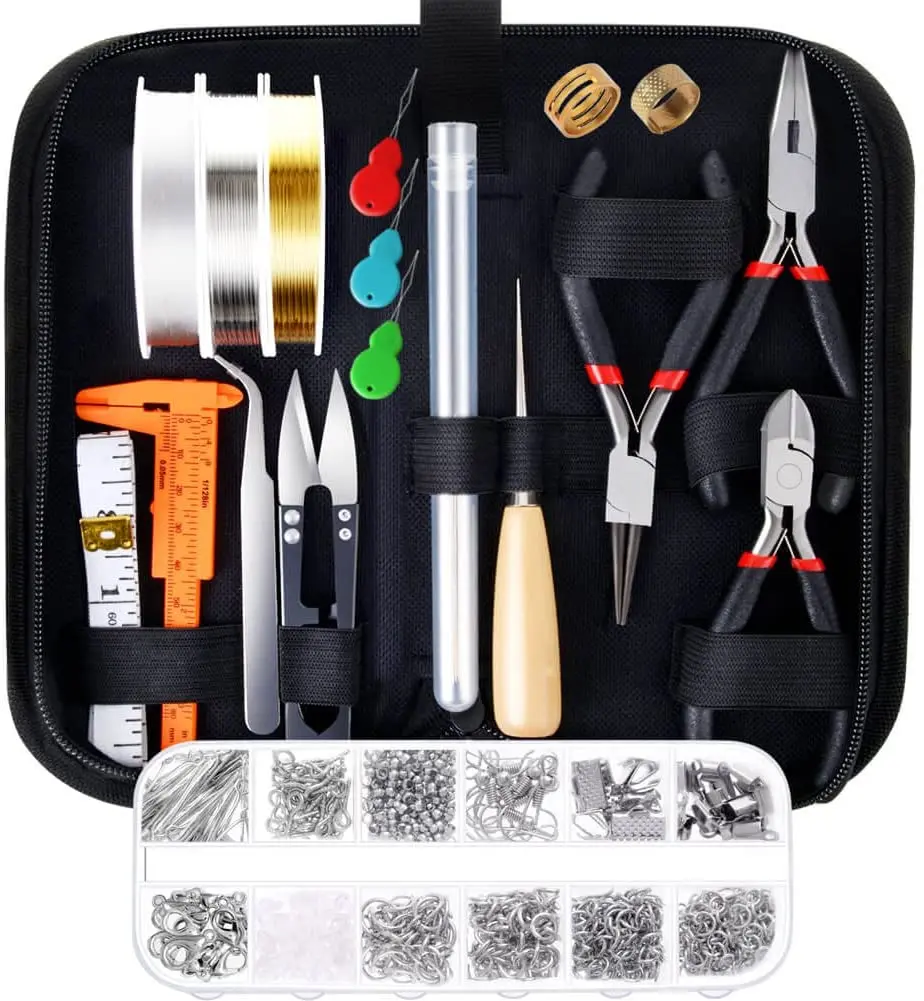 

Jewelry Making Supplies Kit with Jewelry Tools, Wires and Findings for Repair and Beading needle, tweezers Jewelry accessories