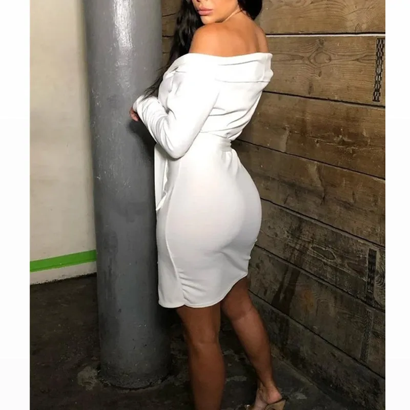 Женское сексуальное платье с длинным рукавом двубортные ремни однотонное