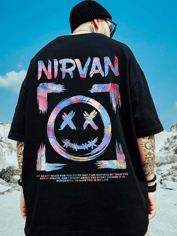

Oversize Tide Brand Hip-hop Little Devil Short-sleeved T-shirt Men's Tide Loose Large Size Couples Half-sleeved