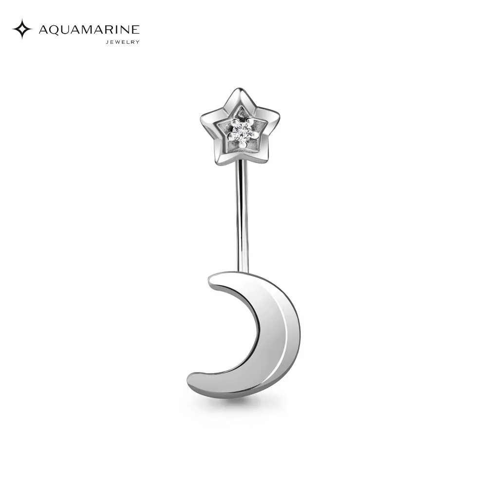 Пирсинг в пупок AQUAMARINE с фианитом Серебро 925 пробы | Украшения и аксессуары