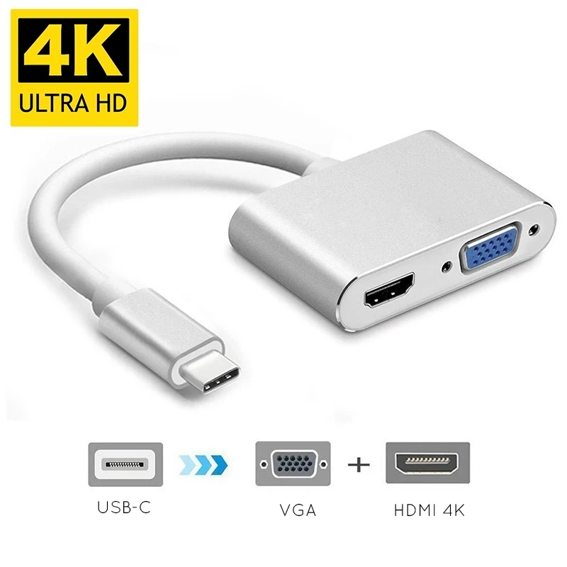 

USBC To HDMI-compatible 4K 30Hz VGA Hub Adapter USB 3.1 Type C USB-C to VGA 1080P HDTV Audio Video Converters for Macbook Pro