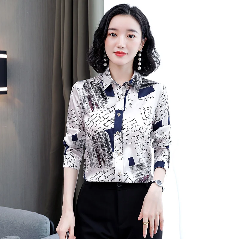Корейская мода шелковая женская рубашка и блузка атласная Офисная Женская блузка с длинным рукавом Женские топы