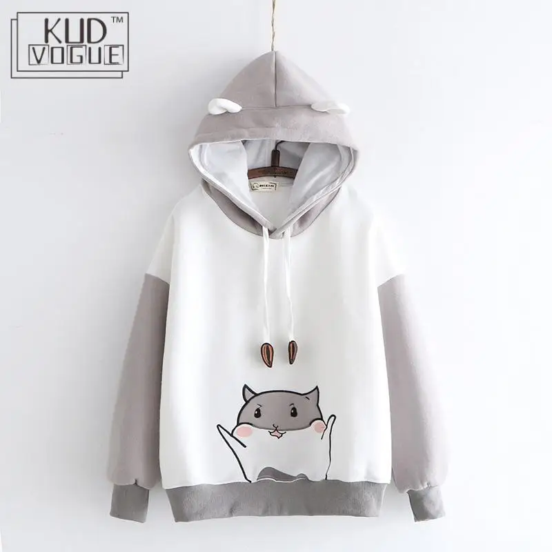 Женская толстовка с капюшоном Kawaii свободная и длинным рукавом японский стиль на