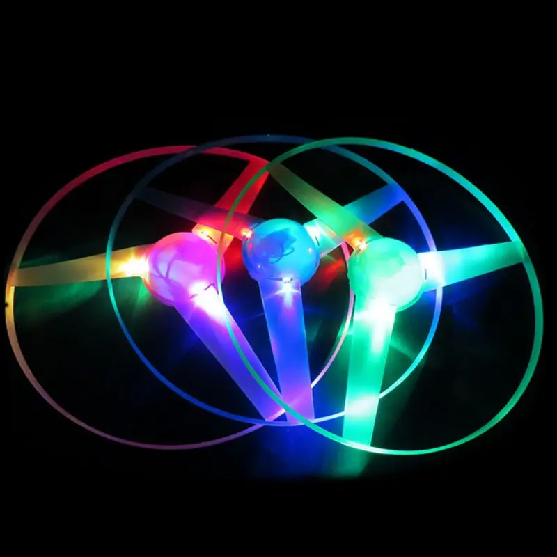 

LED Flashing Plastic Pull String Flying Saucer Propeller Toy Disc Helicopter New