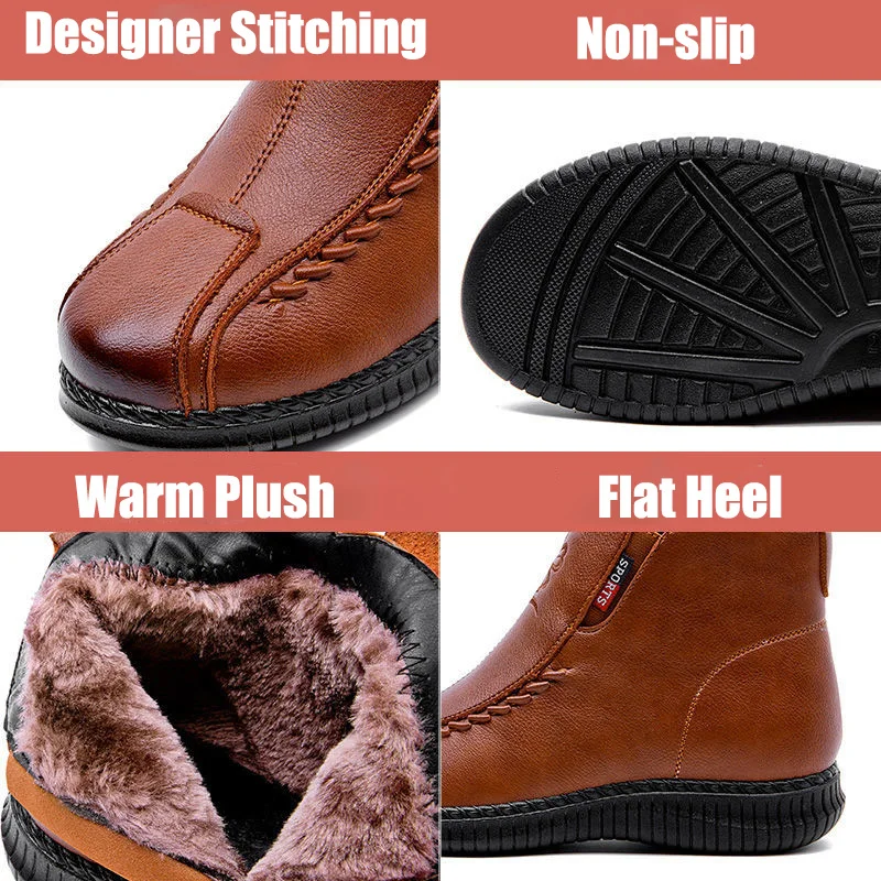 

Comfortable Elderly Shoes Women Boots Retro Shoes Ladies Soft Leather Ankle Boots Black Womens Winter Walking Shoes Waterproof