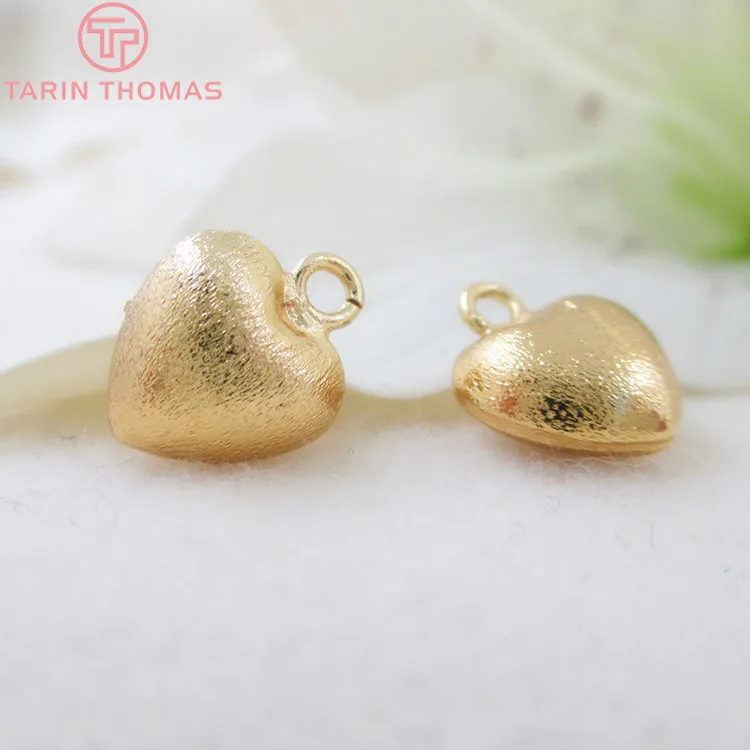 

(33210)6PCS 15*12MM 24K Champagne Gold Color Plated Brass Frosted Heart Shape Charms Pendants Jewelry Findings Accessories
